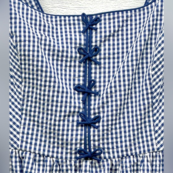 Caroline Constas Blue Gingham Peasant Dress - Picture 2 of 3